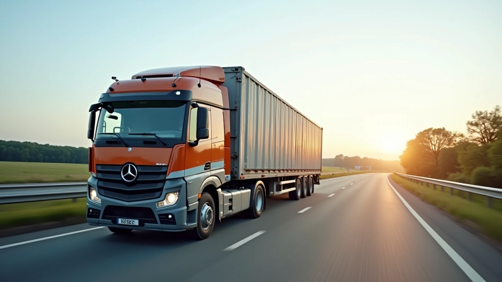 Beladener Lastkraftwagen auf der Fahrbahn mit voller Ladung