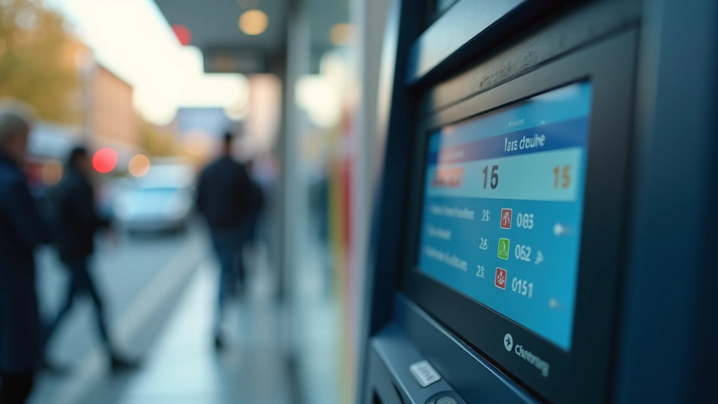 Ticketautomat mit Tarifanzeige an einer Bushaltestelle