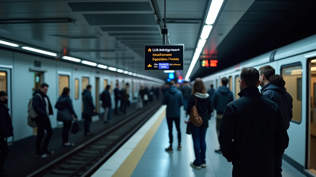 U-Bahn Station mit wartenden Fahrgästen und digitaler Fahrplananzeigetafel